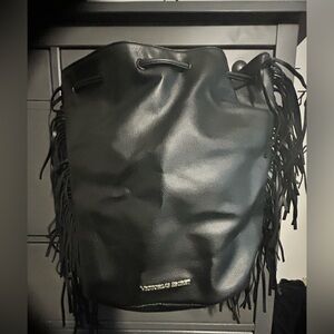 Victoria's Secret Black Leather Fringe Backpack